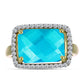 Anel de Prata com Banho de Ouro com Jade Azul e Topázio Branco  Contraste: Cabeca de Veado (800)