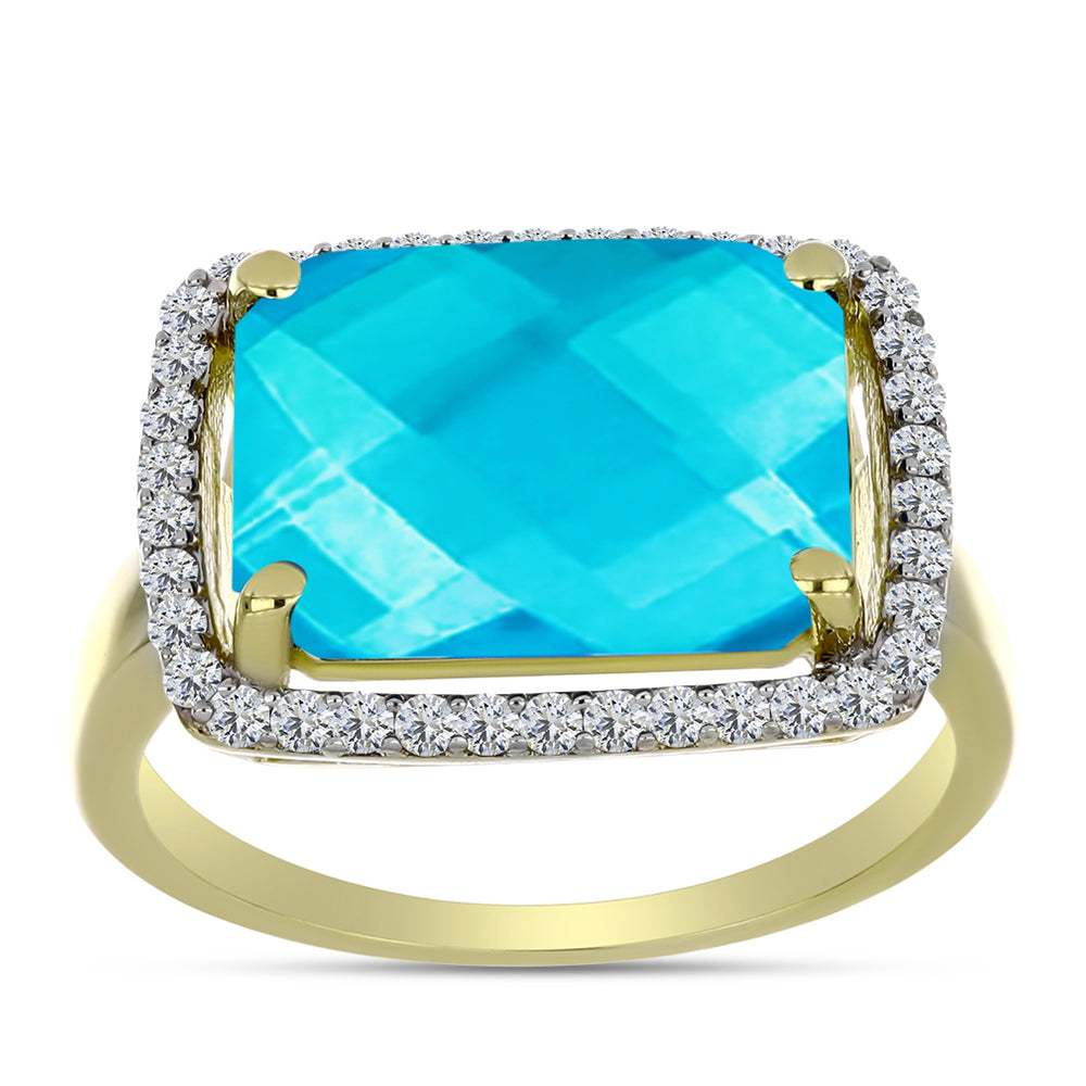 Anel de Prata com Banho de Ouro com Jade Azul e Topázio Branco  Contraste: Cabeca de Veado (800) 3 
