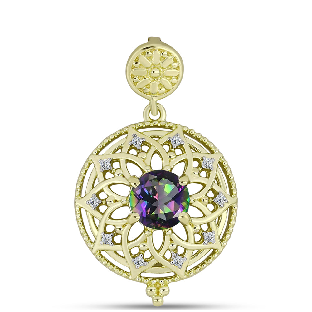 Pendente de Prata com Banho de Ouro com Quartzo Hematita Verde Místico e Topázio Branco 1 