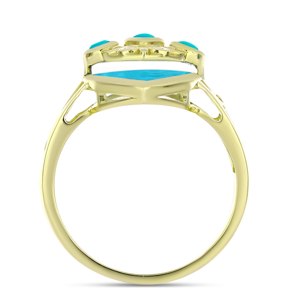 Anel de Prata com Banho de Ouro com Jade Azul  Contraste: Cabeca de Veado (800)