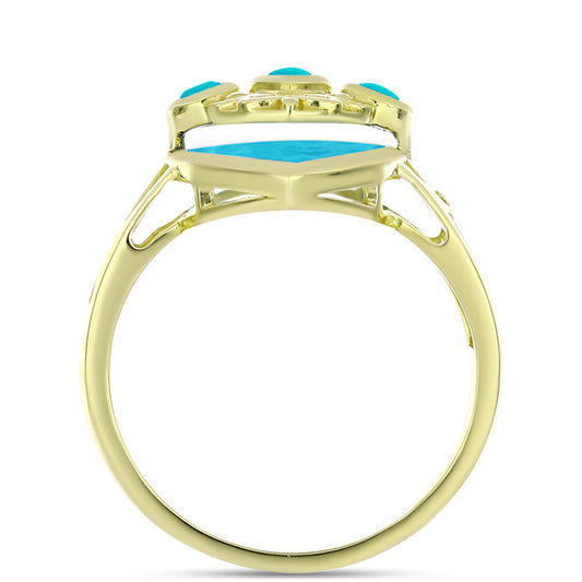 Anel de Prata com Banho de Ouro com Jade Azul  Contraste: Cabeca de Veado (800)