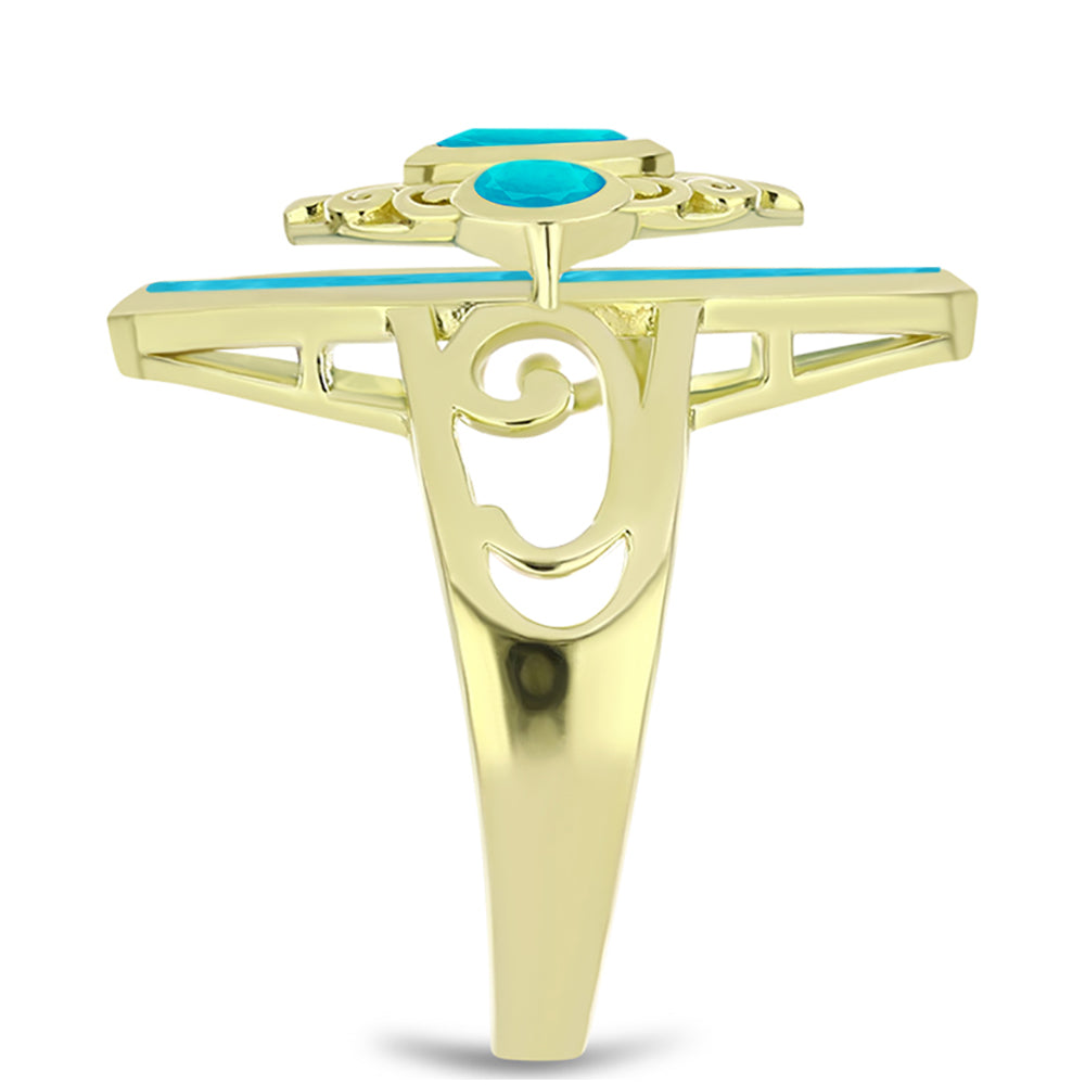 Anel de Prata com Banho de Ouro com Jade Azul  Contraste: Cabeca de Veado (800) 4 