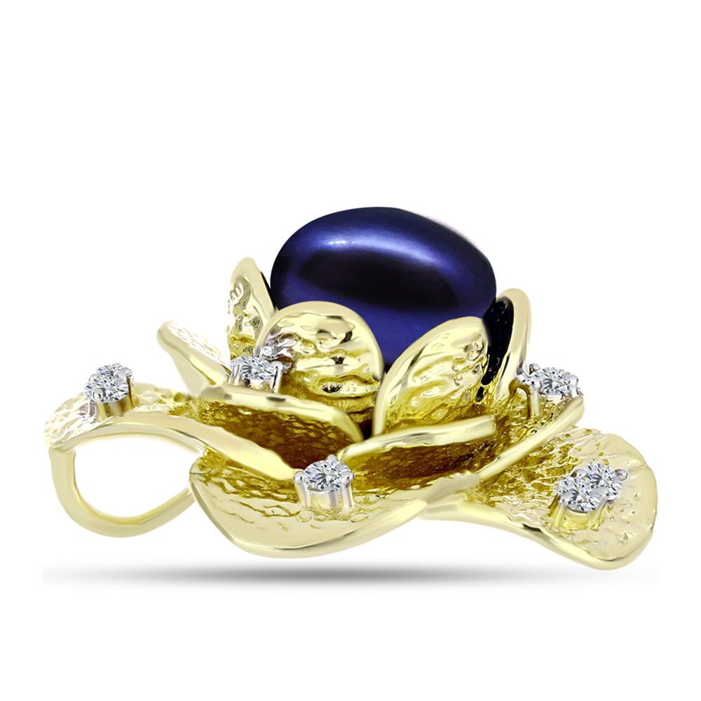 Pendente de Prata com Banho de Ouro com Pérola Preta de Água Doce e Topázio Branco  Contraste: Cabeca de Veado (800) 2 