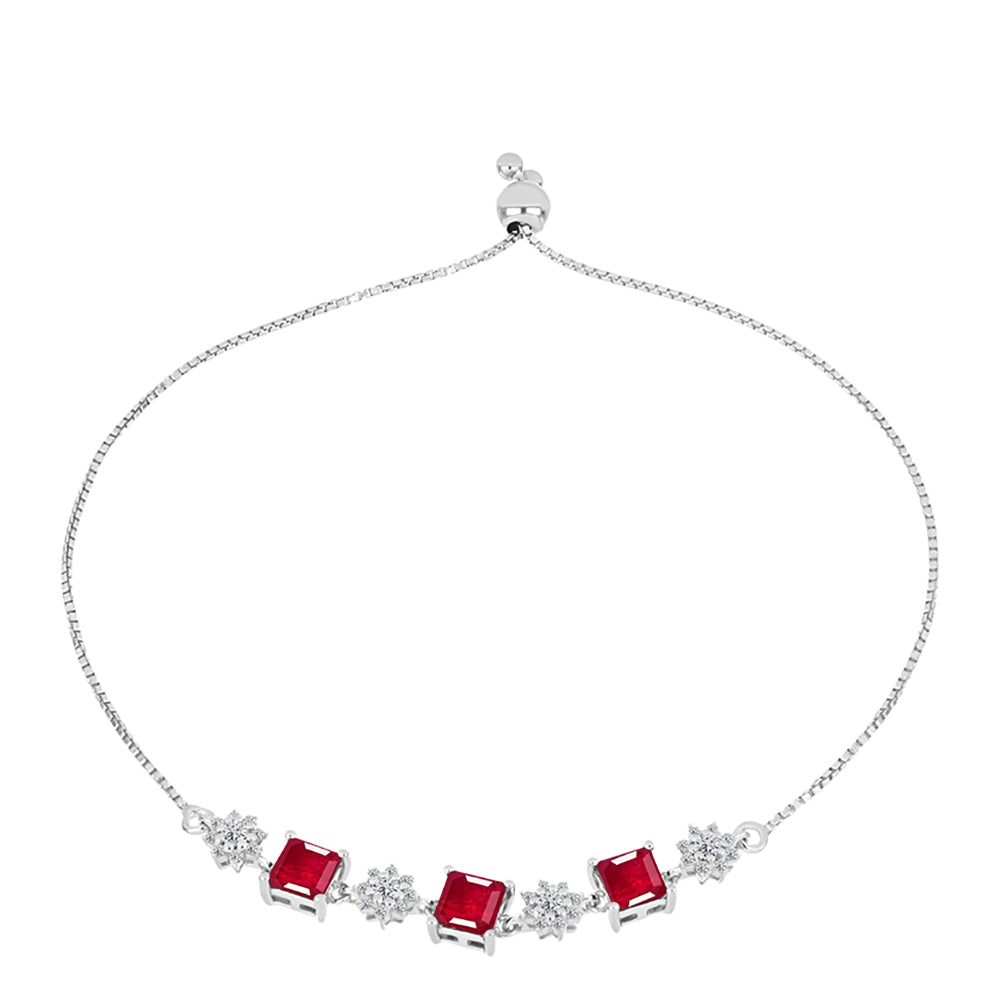 Pulseira de Prata com Rubi de Madagáscar e Topázio Branco  Contraste: Cabeca de Veado (800)