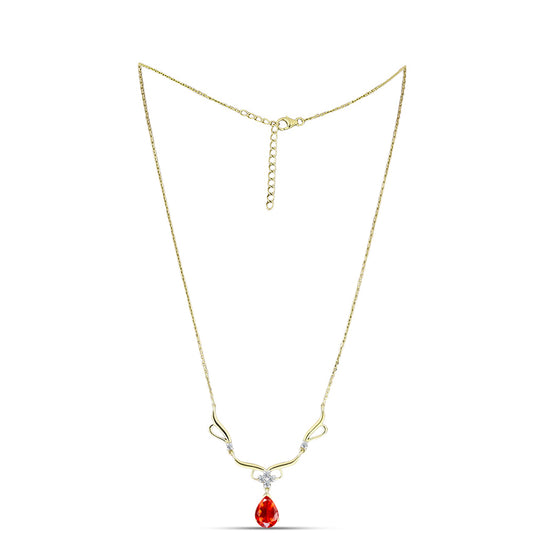 Colar de Prata com Banho de Ouro com Opala Fogo de Lega Dembi e Topázio Branco  Contraste: Cabeca de Veado (800)