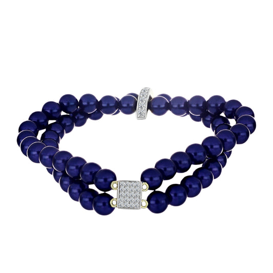 Pulseira de Prata com Banho de Ouro com Pérola Preta de Água Doce e Topázio Branco