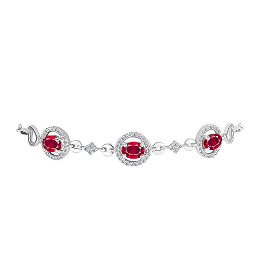 Pulseira de Prata com Rubi de Madagáscar e Topázio Branco  Contraste: Cabeca de Veado (800)