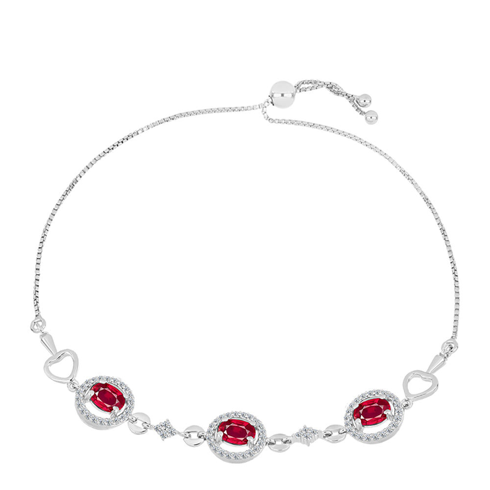 Pulseira de Prata com Rubi de Madagáscar e Topázio Branco  Contraste: Cabeca de Veado (800)
