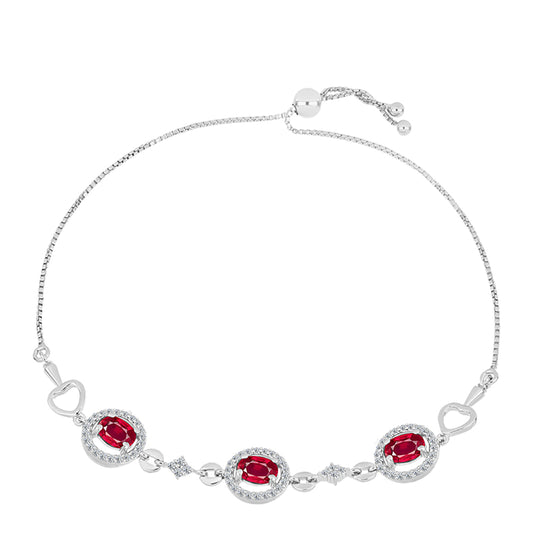 Pulseira de Prata com Rubi de Madagáscar e Topázio Branco  Contraste: Cabeca de Veado (800)