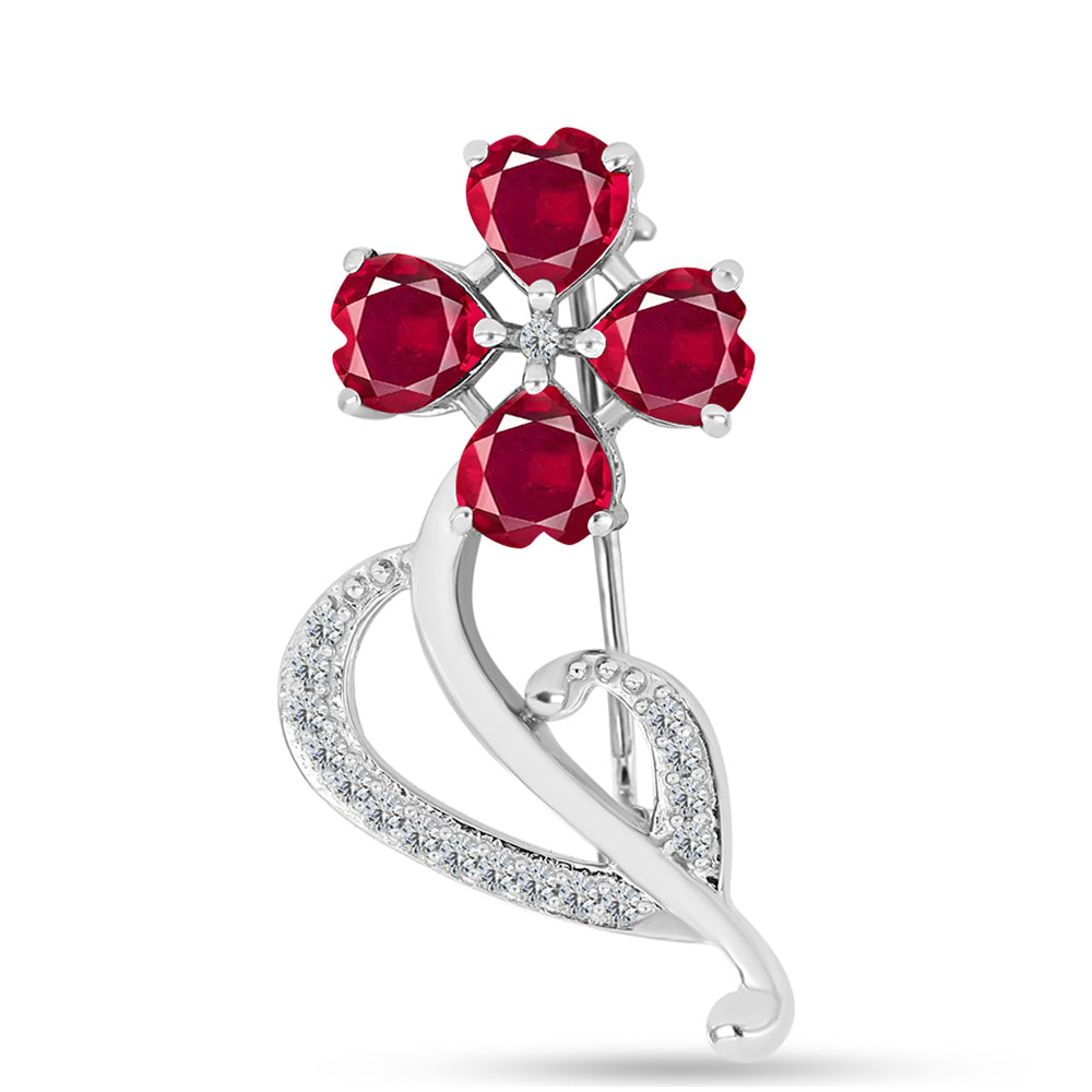 Alfinete de Prata com Rubi de Madagáscar e Topázio Branco  Contraste: Cabeca de Veado (800) 1 