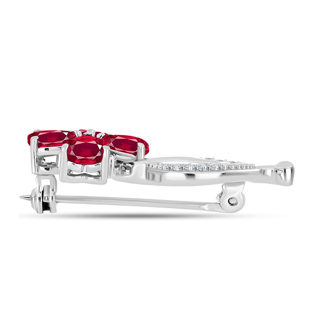 Alfinete de Prata com Rubi de Madagáscar e Topázio Branco  Contraste: Cabeca de Veado (800) 2 