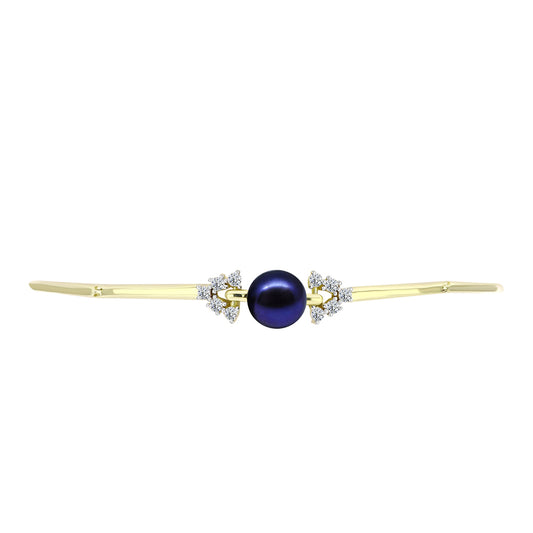 Pulseira de Prata com Banho de Ouro com Pérola Preta de Água Doce e Topázio Branco  Contraste: Cabeca de Veado (800)