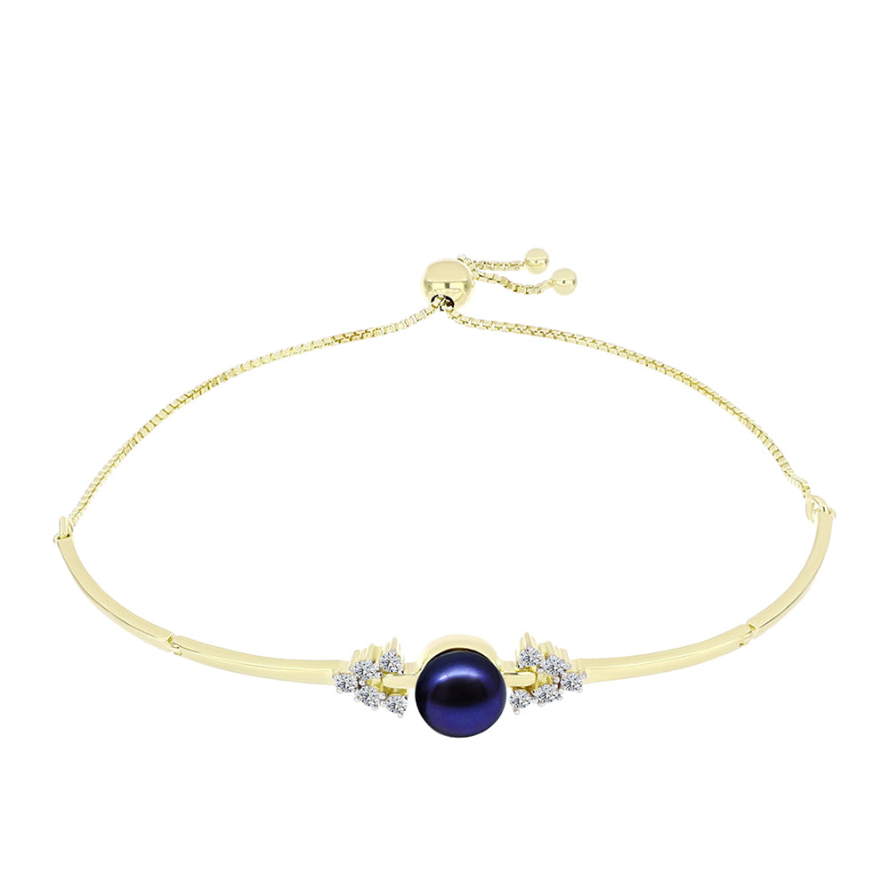 Pulseira de Prata com Banho de Ouro com Pérola Preta de Água Doce e Topázio Branco  Contraste: Cabeca de Veado (800) 1 