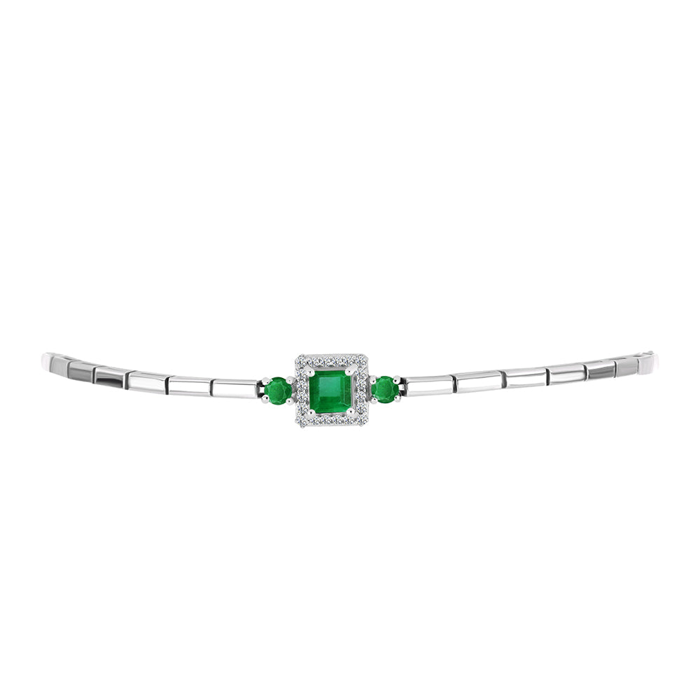 Pulseira de Prata com Esmeralda da Zambézia e Topázio Branco  Contraste: Cabeca de Veado (800) 2 