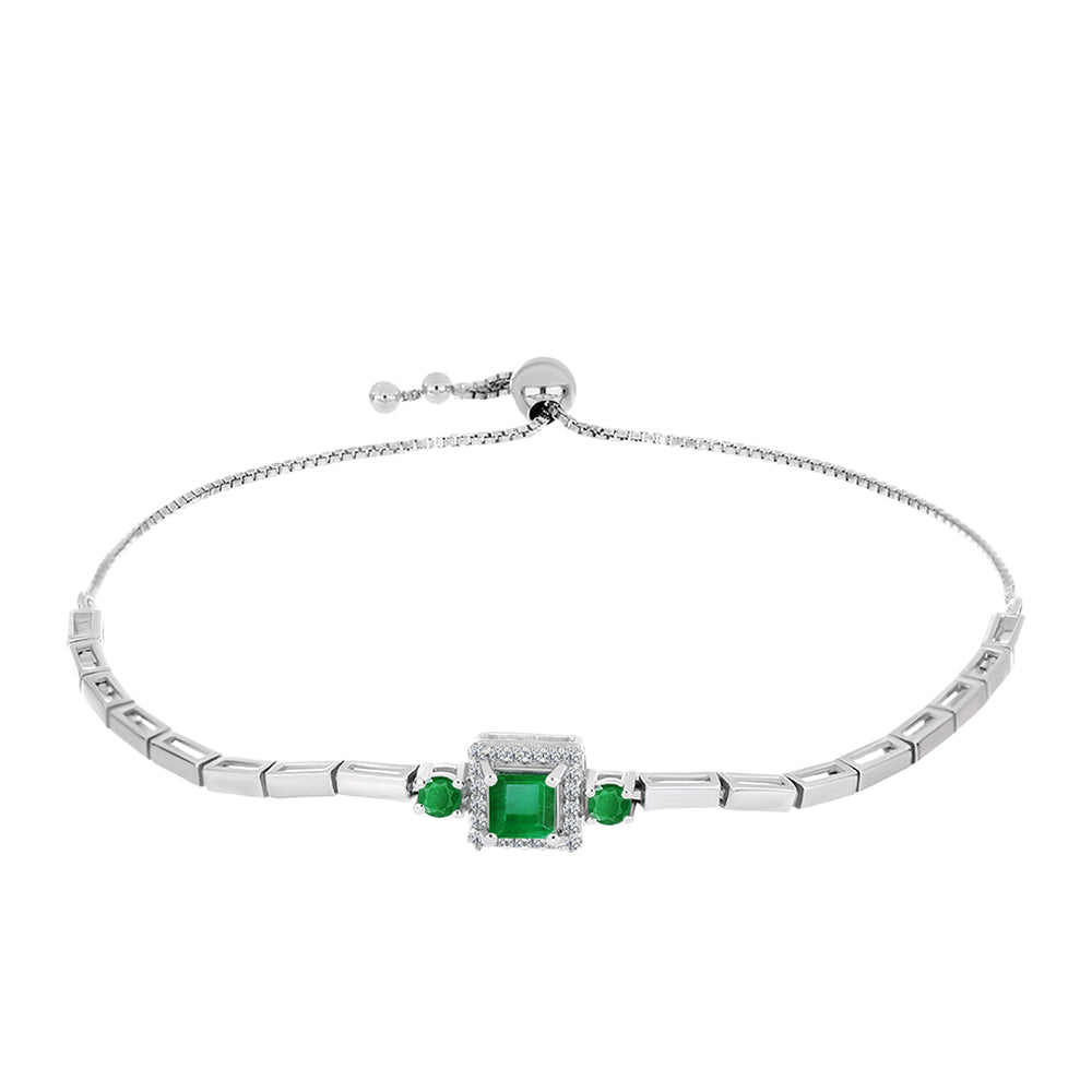 Pulseira de Prata com Esmeralda da Zambézia e Topázio Branco  Contraste: Cabeca de Veado (800)