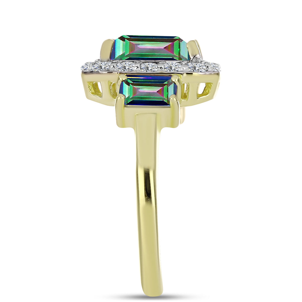 Anel de Prata com Banho de Ouro com Quartzo Hematita Verde Místico e Topázio Branco 4 