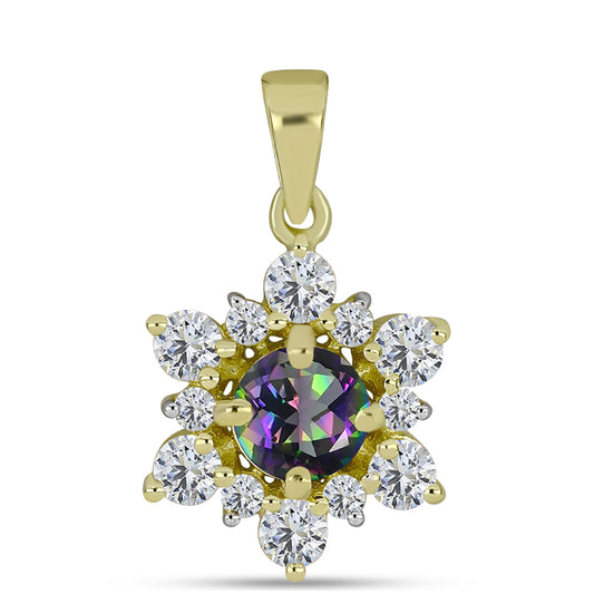 Pendente de Prata com Banho de Ouro com Quartzo Hematita Verde Místico e Topázio Branco
