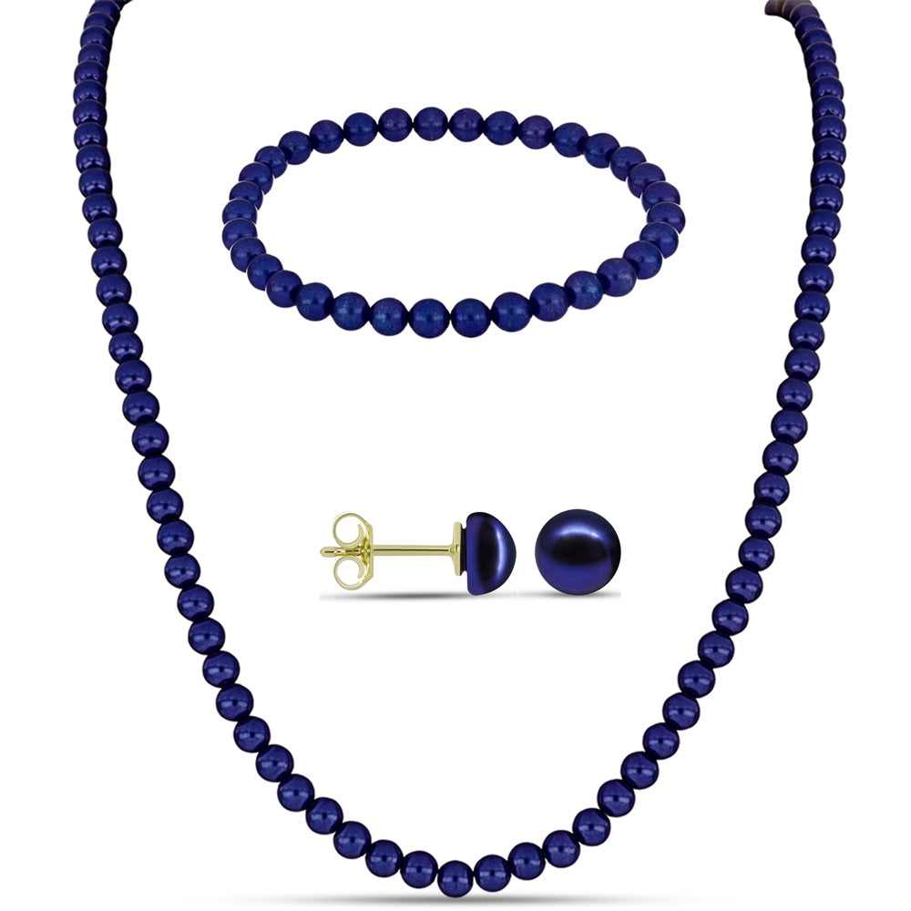 Conjunto com Pérola Preta de Água Doce ( Colar+Brincos+Pulseira ) 1 