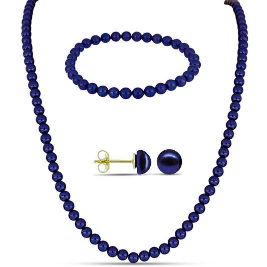 Conjunto com Pérola Preta de Água Doce ( Colar+Brincos+Pulseira )