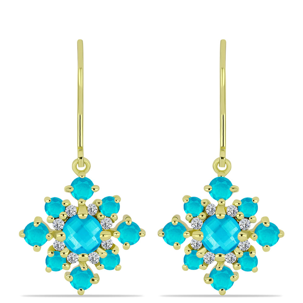 Brincos de Prata com Banho de Ouro com Jade Azul e Topázio Branco 3 