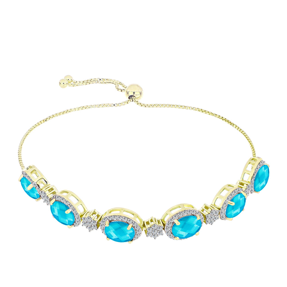 Pulseira de Prata com Banho de Ouro com Jade Azul e Topázio Branco  Contraste: Cabeca de Veado (800) 1 