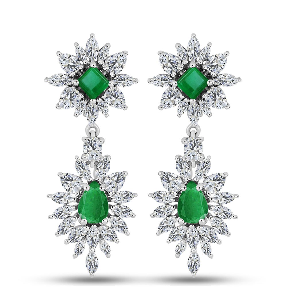 Brincos de Prata com Esmeralda da Zambézia e Topázio Branco  Contraste: Cabeca de Veado (800)