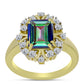 Anel de Prata com Banho de Ouro com Quartzo Hematita Verde Místico e Topázio Branco  Contraste: Cabeca de Veado (800)