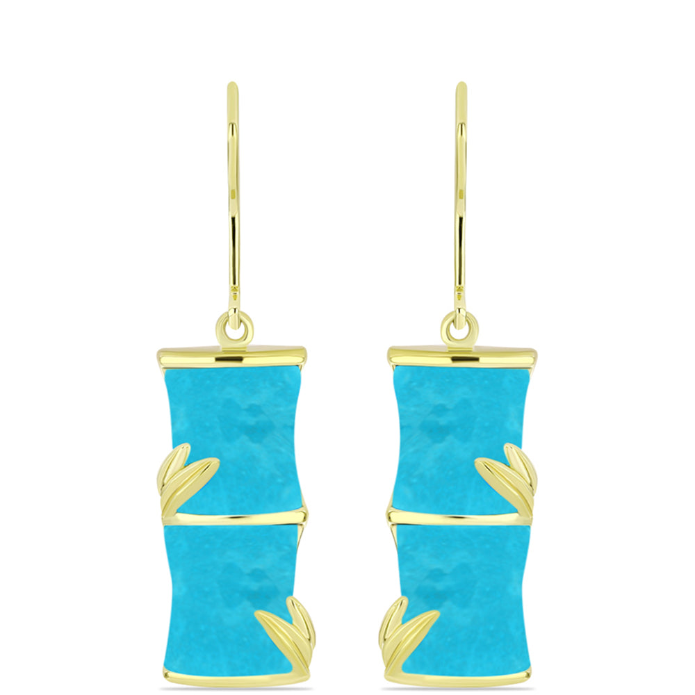 Brincos de Prata com Banho de Ouro com Jade Azul