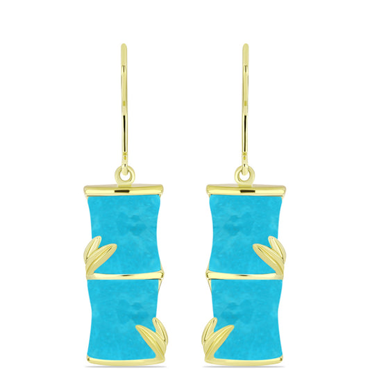Brincos de Prata com Banho de Ouro com Jade Azul