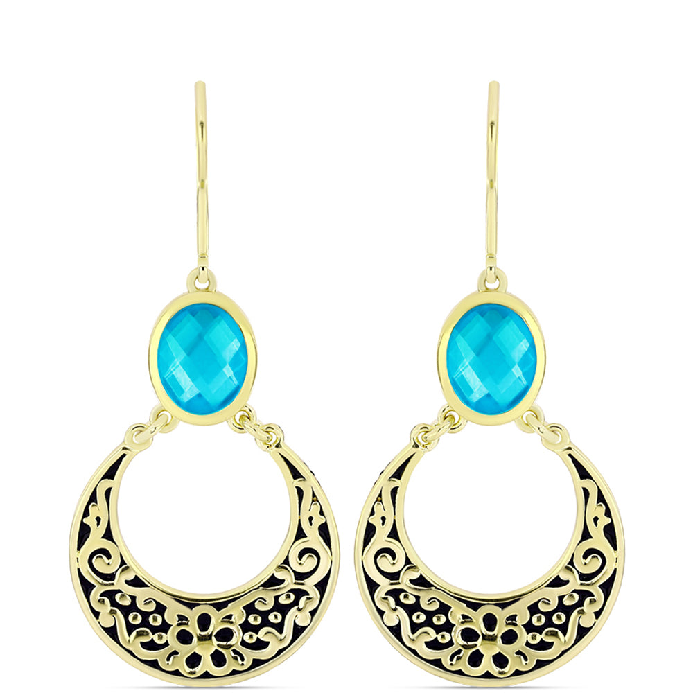 Brincos de Prata com Banho de Ouro com Jade Azul  Contraste: Cabeca de Veado (800)