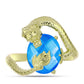 Anel de Prata com Banho de Ouro com Jade Azul  Contraste: Cabeca de Veado (800)