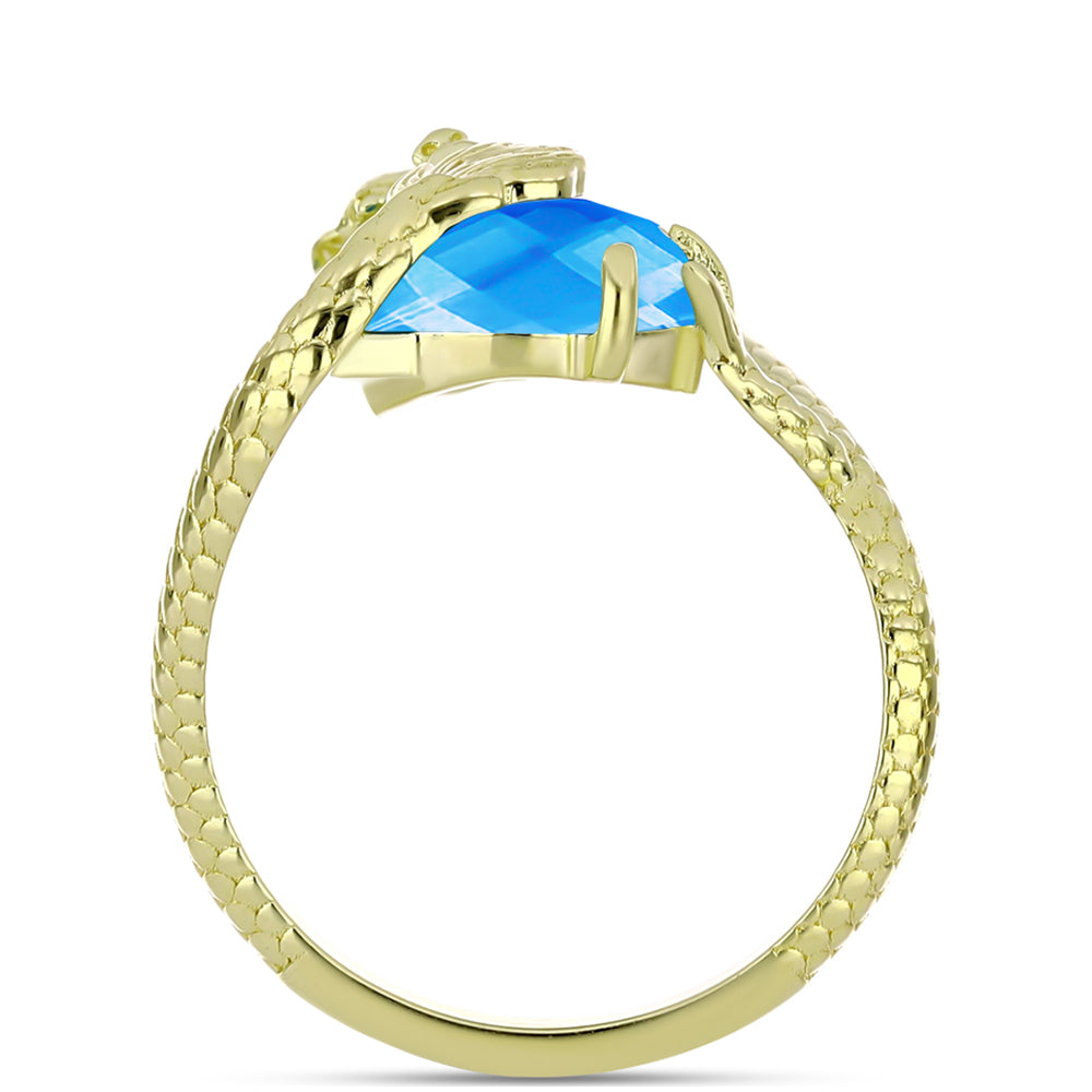 Anel de Prata com Banho de Ouro com Jade Azul  Contraste: Cabeca de Veado (800) 2 