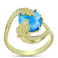 Anel de Prata com Banho de Ouro com Jade Azul  Contraste: Cabeca de Veado (800)