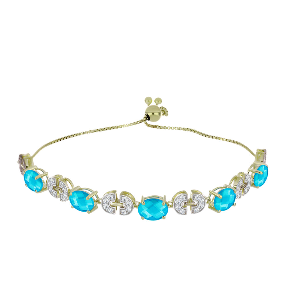 Pulseira de Prata com Banho de Ouro com Jade Azul e Topázio Branco  Contraste: Cabeca de Veado (800) 1 
