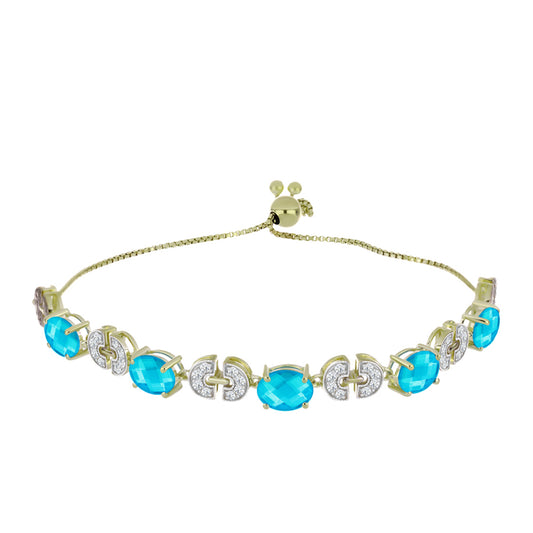 Pulseira de Prata com Banho de Ouro com Jade Azul e Topázio Branco  Contraste: Cabeca de Veado (800)