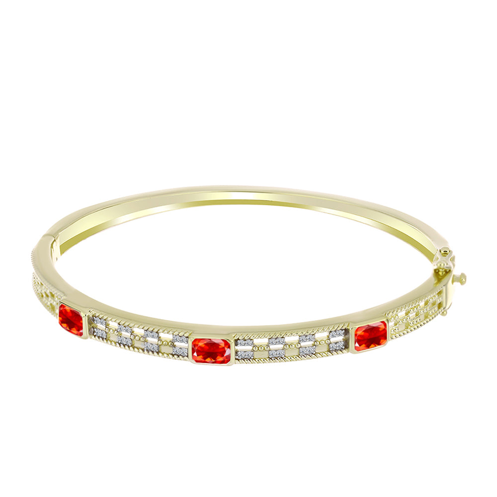 Pulseira de Prata com Banho de Ouro com Opala Fogo de Lega Dembi e Topázio Branco  Contraste: Cabeca de Veado (800)