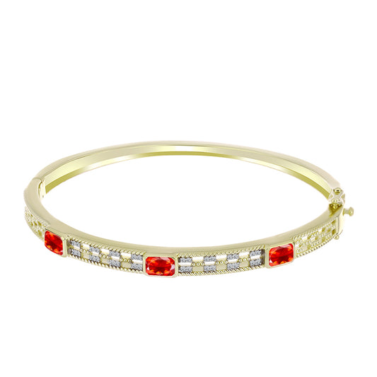 Pulseira de Prata com Banho de Ouro com Opala Fogo de Lega Dembi e Topázio Branco  Contraste: Cabeca de Veado (800)