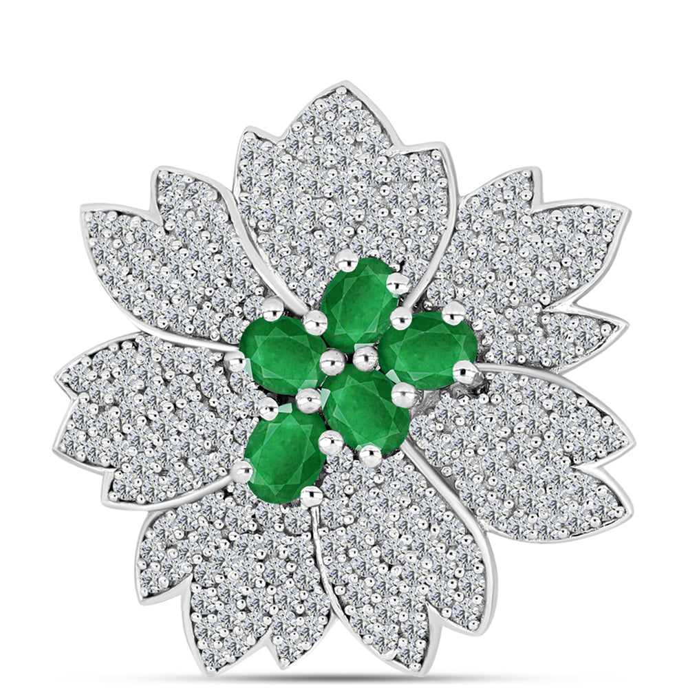 Alfinete de Prata com Esmeralda da Zambézia e Topázio Branco  Contraste: Cabeca de Veado (800)