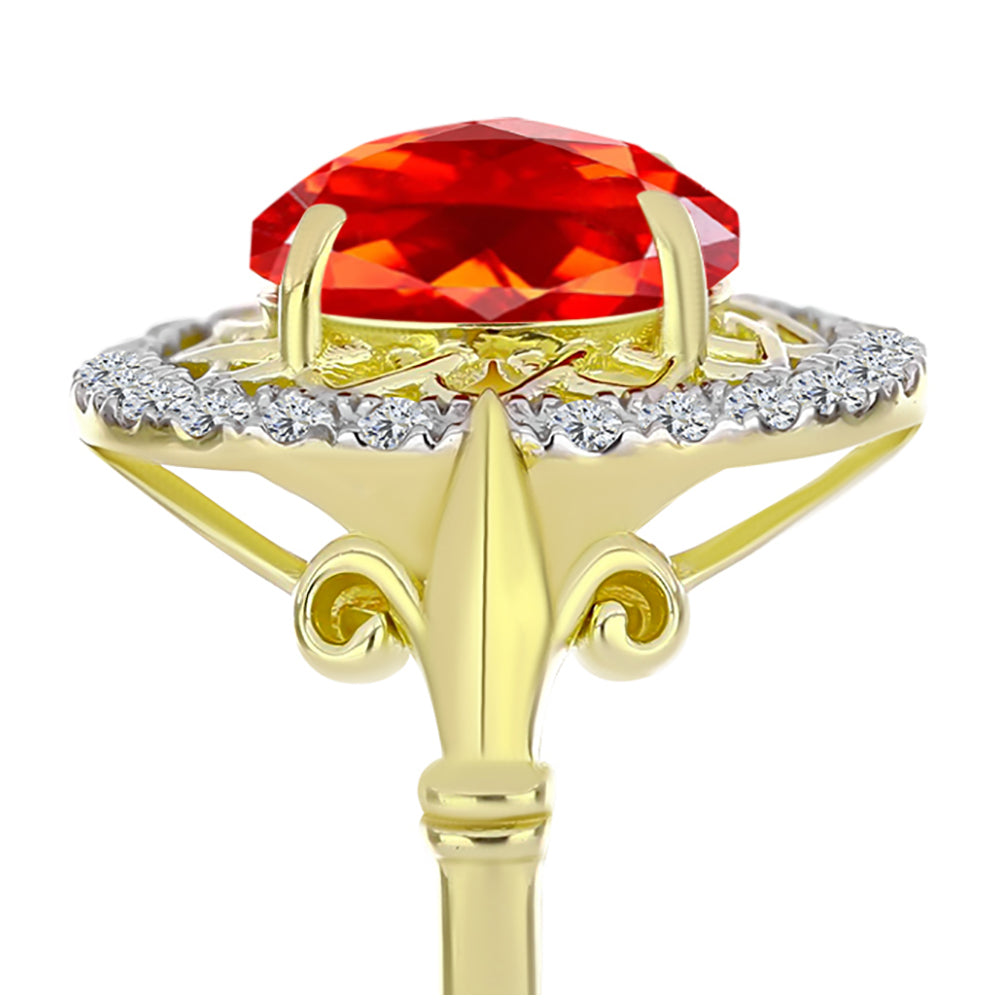 Anel de Prata com Banho de Ouro com Opala Fogo de Lega Dembi e Topázio Branco  Contraste: Cabeca de Veado (800) 4 
