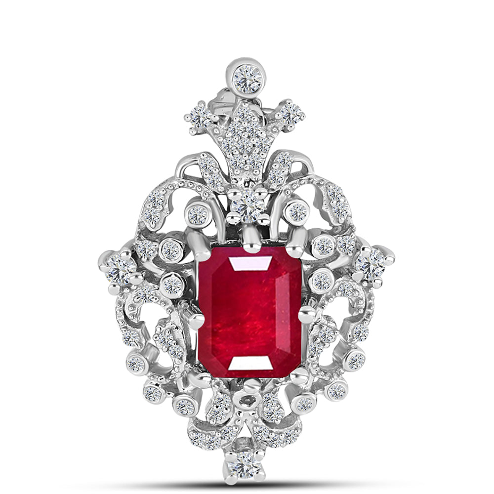 Alfinete de Prata com Rubi de Madagáscar e Topázio Branco  Contraste: Cabeca de Veado (800) 1 