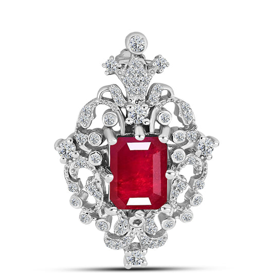 Alfinete de Prata com Rubi de Madagáscar e Topázio Branco  Contraste: Cabeca de Veado (800)