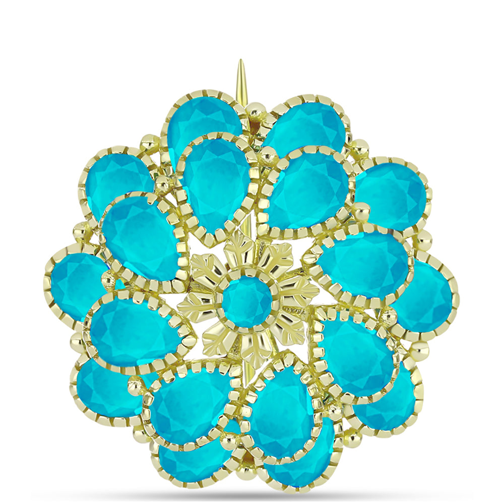 Alfinete de Prata com Banho de Ouro com Jade Azul  Contraste: Cabeca de Veado (800)