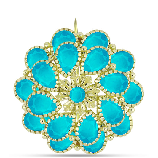 Alfinete de Prata com Banho de Ouro com Jade Azul  Contraste: Cabeca de Veado (800)