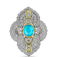 Alfinete de Prata com Banho de Ouro com Jade Azul e Topázio Branco  Contraste: Cabeca de Veado (800)