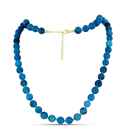 Colar de Prata com Banho de Ouro com Jade Azul