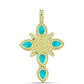 Cruz Pendente de Prata com Banho de Ouro com Jade Azul  Contraste: Cabeca de Veado (800)