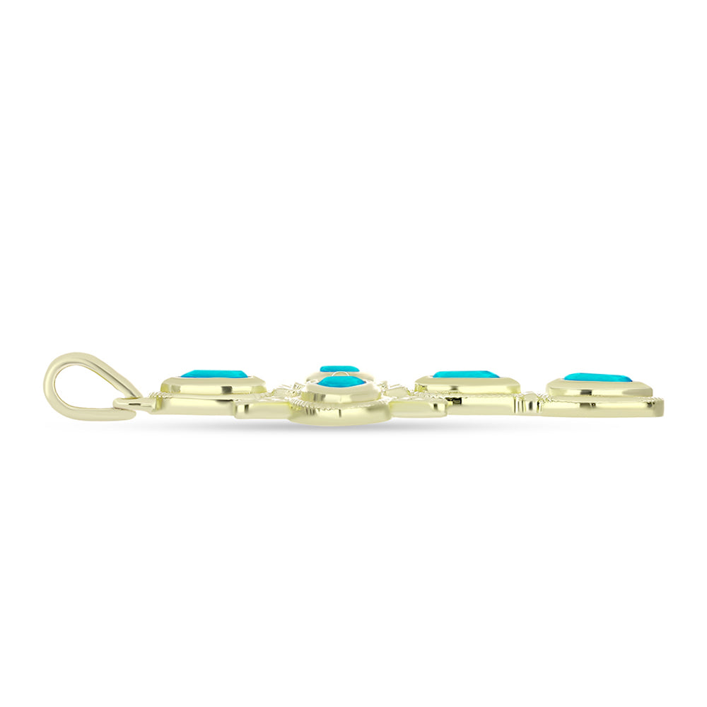 Cruz Pendente de Prata com Banho de Ouro com Jade Azul  Contraste: Cabeca de Veado (800)