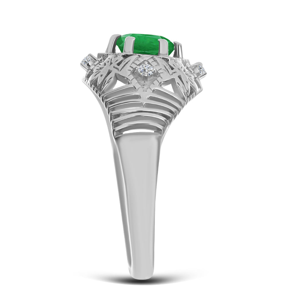Anel de Prata com Esmeralda da Zambézia e Topázio Branco  Contraste: Cabeca de Veado (800)