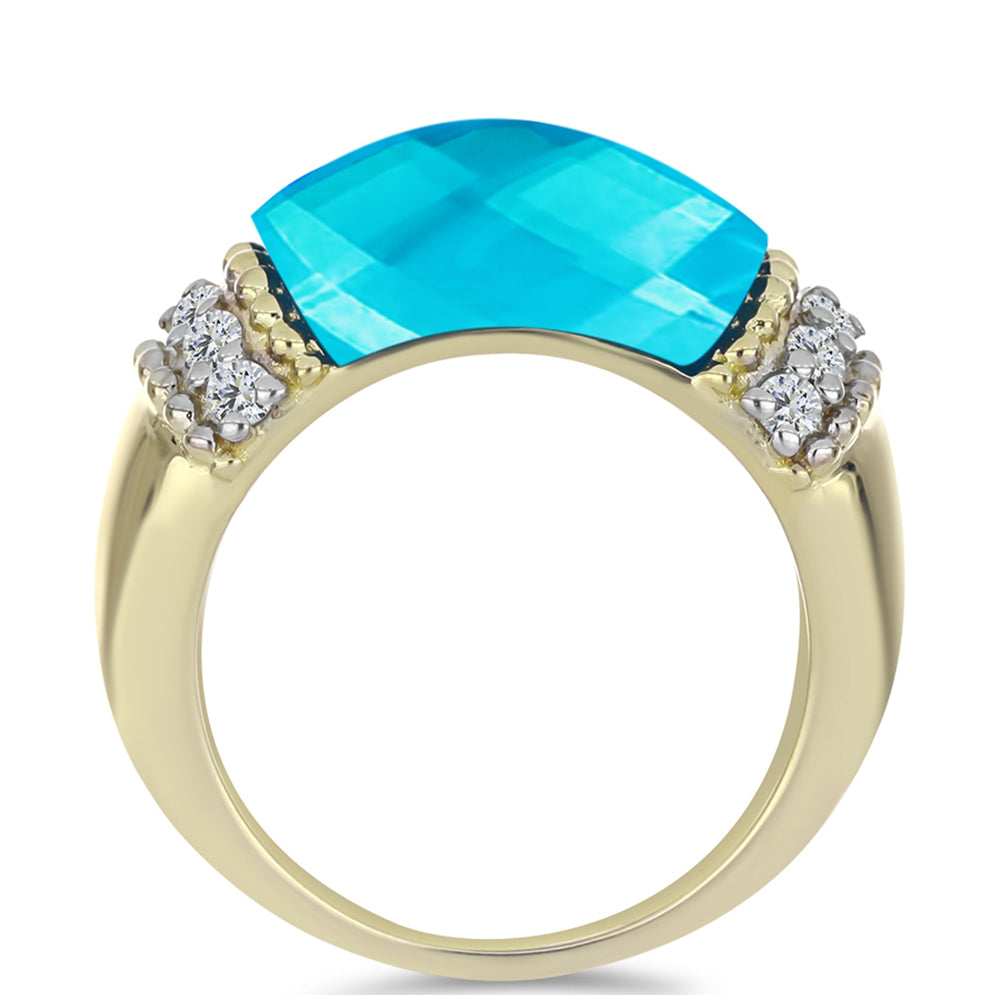 Anel de Prata com Banho de Ouro com Jade Azul e Topázio Branco  Contraste: Cabeca de Veado (800) 2 
