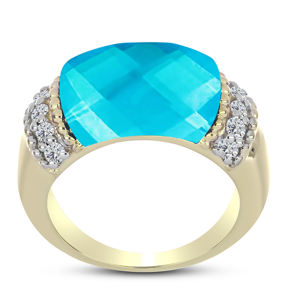 Anel de Prata com Banho de Ouro com Jade Azul e Topázio Branco  Contraste: Cabeca de Veado (800) 3 